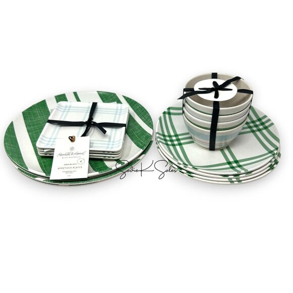 4pk 12oz Distressed Stripe Melamine Bowls - Hearth & Hand Magnolia Green Blue - Picture 6 of 6